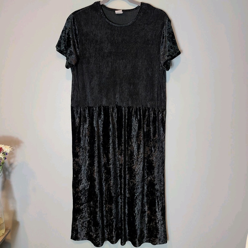 Vtg 90s Cherokee Y2K Black Velvet Dress Maxi Whimsigoth Fairy Sz 22W Ren Faire